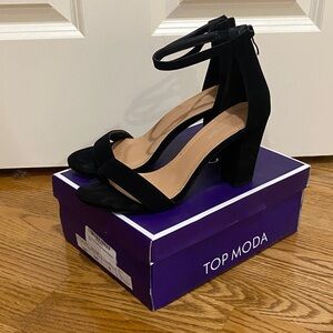 TOP Moda Black Block Heel Ankle-Strap Sandals